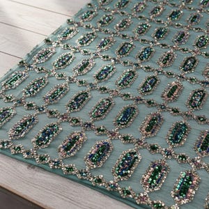 Hunter Green Iridescent Jewel Sequin Dress Fabric, 4-Way Stretch Mesh Sold by the Yard