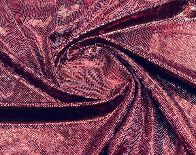 Burgundy Illusion foil Snake design on a stretch velvet fabric-Sold by the yard.