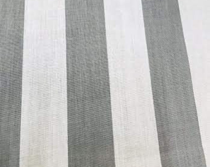 Silver White 60" Wide by 1" Stripe Poly Cotton Fabric Sold By The Yard.