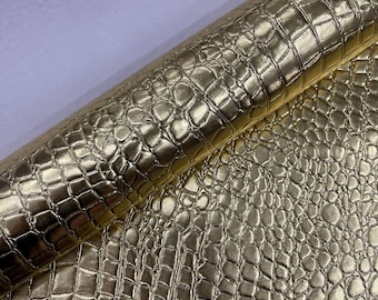 Gold Metallic Crocodile Vinyl Embossed 3D Scales-Faux Leather-Sold By Yard