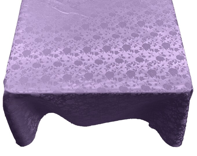 Lavender Roses Jacquard Satin Rectangular Tablecloth Seamless/Party Supply.