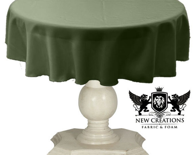 Dark Sage Green Tablecloth Solid Dull Bridal Satin Overlay for Small Coffee Table Seamless.