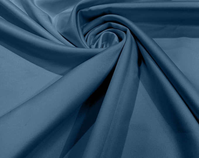 Steel Blue Matte Stretch Lamour Satin Fabric 58" Wide/Sold By The Yard. New Colors