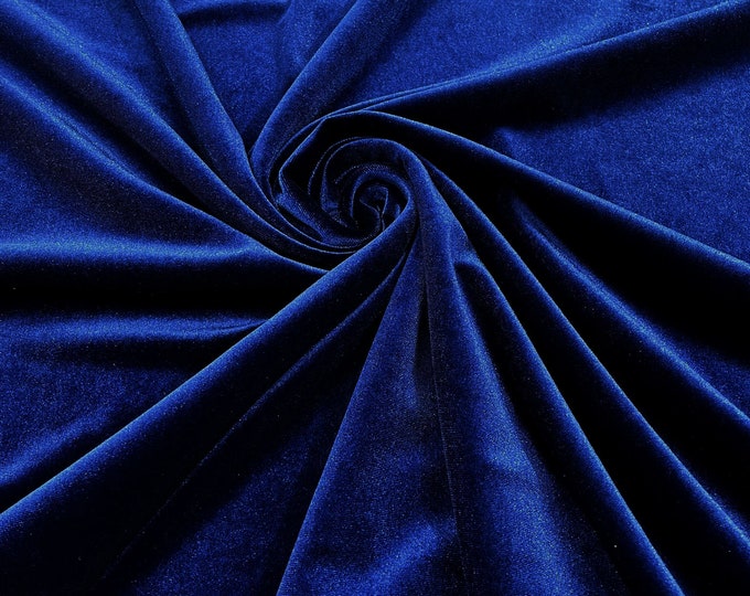 Royal Blue 60" Wide 90% Polyester 10 percent Spandex Stretch Velvet Fabric for Sewing Apparel Costumes Craft, Sold By The Yard.