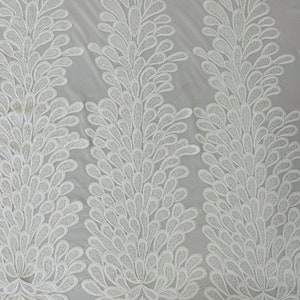 White vegas design-Feathers Peacock with Embroidery sequins on stretch Mesh Lace Fabric (By 3 Panels)