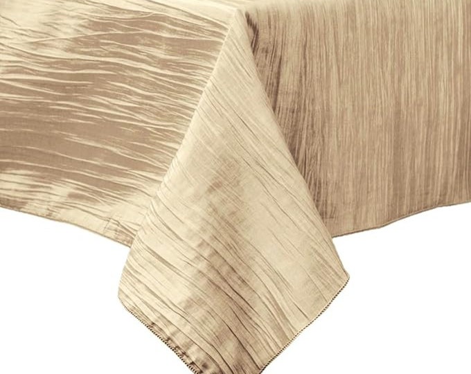 Champagne Square Light Weight Accordion Design Crushed Taffeta Seamless Table Overlay