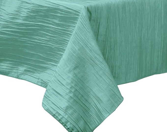 Mint Green Square Light Weight Accordion Design Crushed Taffeta Seamless Table Overlay