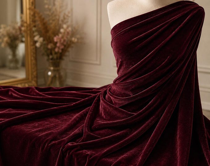 Burgundy Stretch Velvet Fabric 58" Wide | Apparel Costume Fabric By The Yard | Soft Velvet Cosplay Material