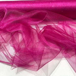 Fuchsia sparkle tulle glitter fabric shimmer/ tulle glitter for dresses/ mesh glitter fabric/ costume fabric/ wholesale