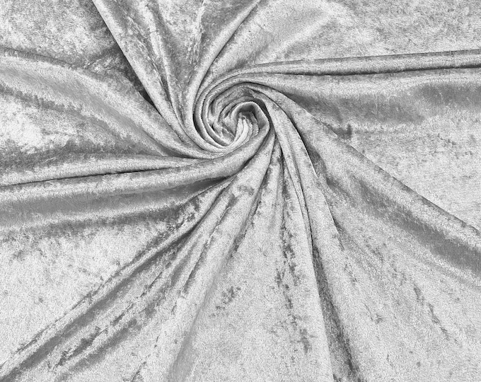 Light Silver 59" Wide Crushed Stretch Panne Velvet Velour Fabric Sold By The Yard.