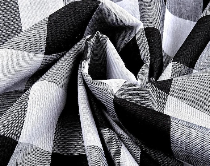 Black Gingham 1 Inch Checkered Poly Cotton 58" Wide Fabric- Sold by the yard