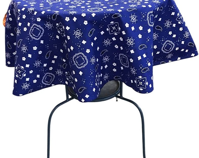New Creations Fabric & Foam Inc, Round Print Poly Cotton Tablecloth (Bandanna Royal , Choose Size Below