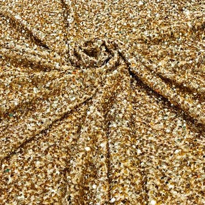 Gold 5mm sequins on a stretch velvet 2-way stretch/ Costume Fabric/Apparel/ Sequin Velvet