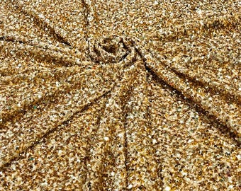 Gold 5mm sequins on a stretch velvet 2-way stretch/ Costume Fabric/Apparel/ Sequin Velvet