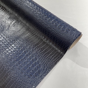 Navy Blue 54” Wide Gator two tone  Fake Leather Upholstery, 3-D Crocodile Skin Texture Faux Leather PVC Vinyl Fabric Sold By The Yard.