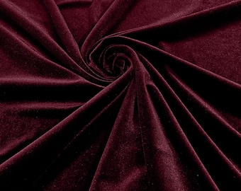 Burgundy 60" Wide 90% Polyester 10 percent Spandex Stretch Velvet Fabric for Sewing Apparel Costumes Craft, Sold By The Yard.