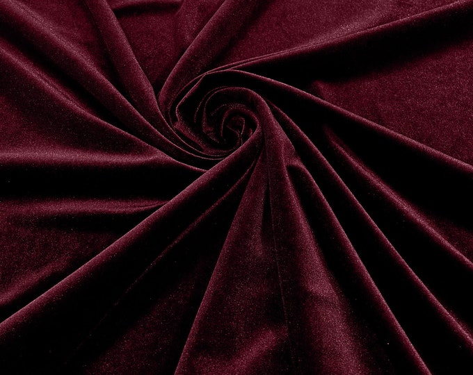 Burgundy 60" Wide 90% Polyester 10 percent Spandex Stretch Velvet Fabric for Sewing Apparel Costumes Craft, Sold By The Yard.