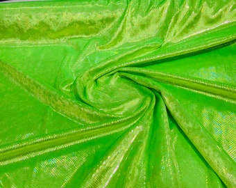 Lime Green Illusion foil Snake design on a stretch velvet fabric-Sold by the yard.