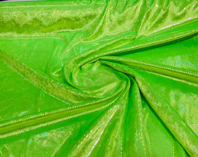 Lime Green Illusion foil Snake design on a stretch velvet fabric-Sold by the yard.
