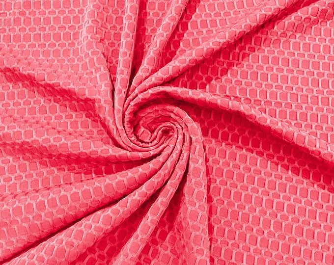 Neon Pink - Honeycomb 4-Way Stretch Knit Fabric for Leggings, Athletic Wear, Work Out Gear, Biker Fabric by The Yard.