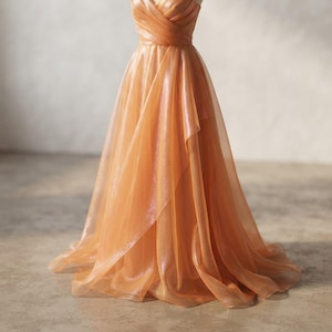Sheer Crushed Organza Fabric, Orange Iridescent 52" Wide| Costumes Apparel.