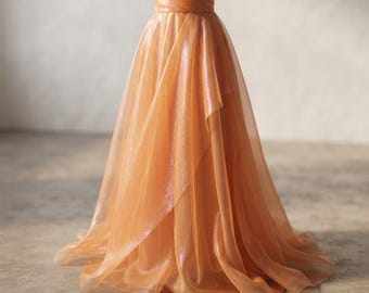 Sheer Crushed Organza Fabric, Orange Iridescent 52" Wide| Costumes Apparel.