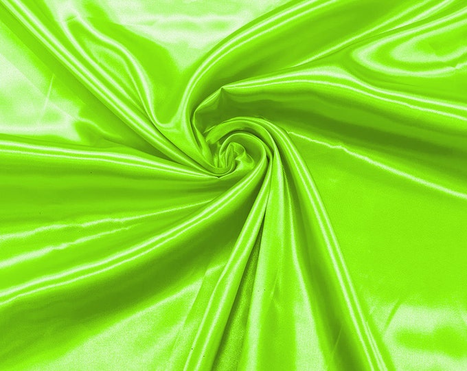 Neon Green - Shiny Charmeuse Satin Fabric for Wedding Dress/Crafts Costumes/58” Wide /Silky Satin