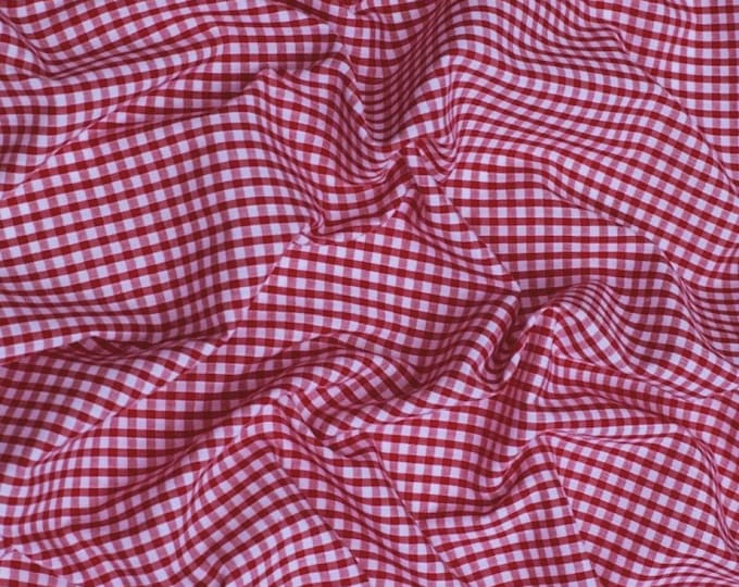 Red Gingham 1/8" Checkered Poly Cotton 58" Wide Fabric- Sold by the yard
