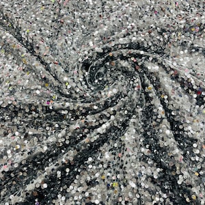 Charcoal stretch velvet with luxury sequins all over 5mm shining sequins 2-way stretch, sold by the yard.
