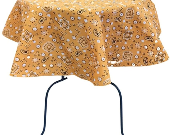 New Creations Fabric & Foam Inc, Round Print Poly Cotton Tablecloth (Bandanna Tangerine , Choose Size Below