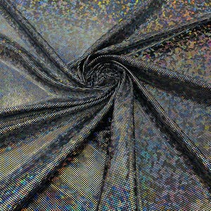 Black Shattered Glass Foil Hologram/58” Wide/4 Way Stretch Spandex Nylon Tricot by the yard.