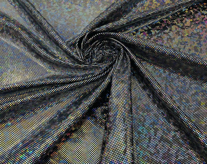 Black Shattered Glass Foil Hologram/58” Wide/4 Way Stretch Spandex Nylon Tricot by the yard.