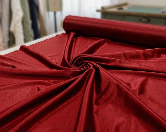 Red Shiny Polyester Spandex Fabric by the Yard, Stretch Fabric for Dancewear, Swimwear, Costumes & Dresses
