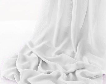 White 5 Yards Chelsea Wool Dobby Chiffon Fabric/58" Wide Sheer Fabric/Solid Color Draping Fabric for Wedding Party Easter Backdrop.