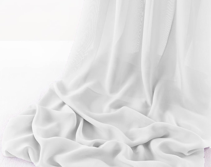 White 5 Yards Chelsea Wool Dobby Chiffon Fabric/58" Wide Sheer Fabric/Solid Color Draping Fabric for Wedding Party Easter Backdrop.