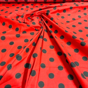 Black dot On Red 58&quot; Wide Premium 1 inch Polka Dot Poly Cotton Fabric Sold By The Yard.