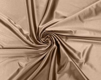 Khaki Deluxe Shiny Polyester Spandex Fabric Stretch 58" Wide Sold by The Yard.