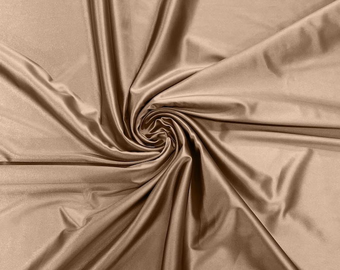 Khaki Deluxe Shiny Polyester Spandex Fabric Stretch 58" Wide Sold by The Yard.