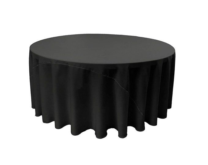 Black - Solid Round Polyester Poplin Tablecloth With Seamless.