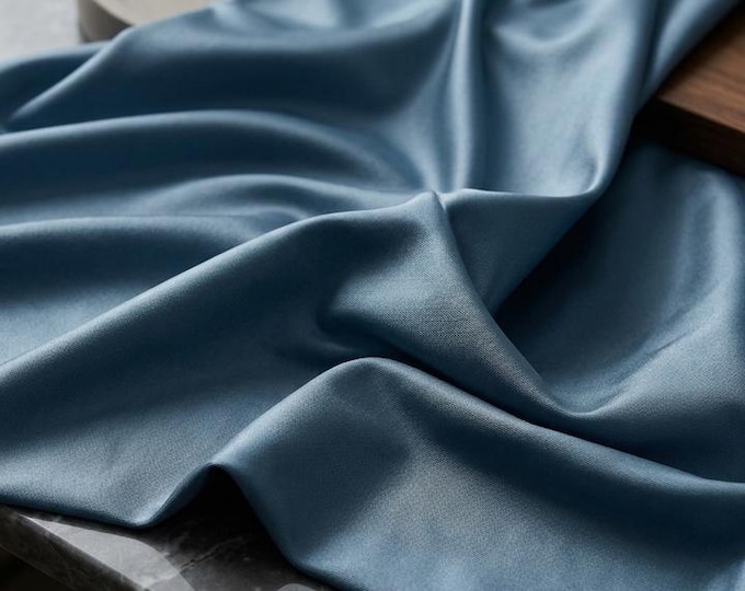 Steel Blue Heavy Shiny Satin Stretch Spandex Fabric by the Yard – Glossy Polyester Spandex Fabric for Prom, Bridal & Evening Wear