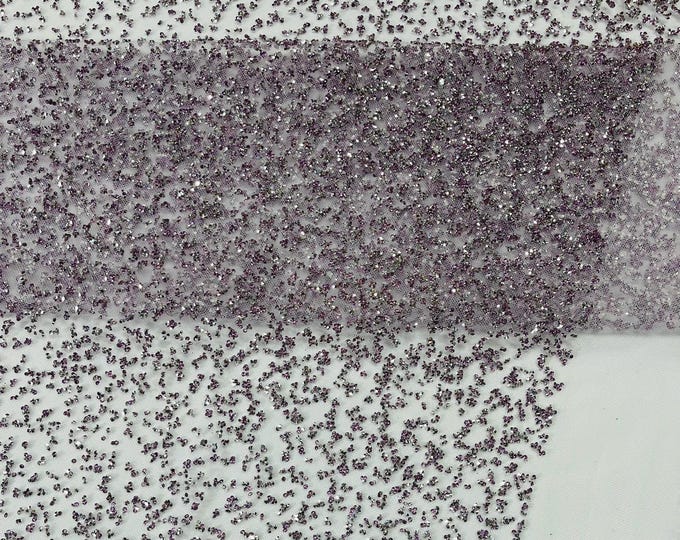 Lilac - Glitter Rhinestones on Mesh Fabric, | Glimmer | Sparkle Fabric (by The Yard).
