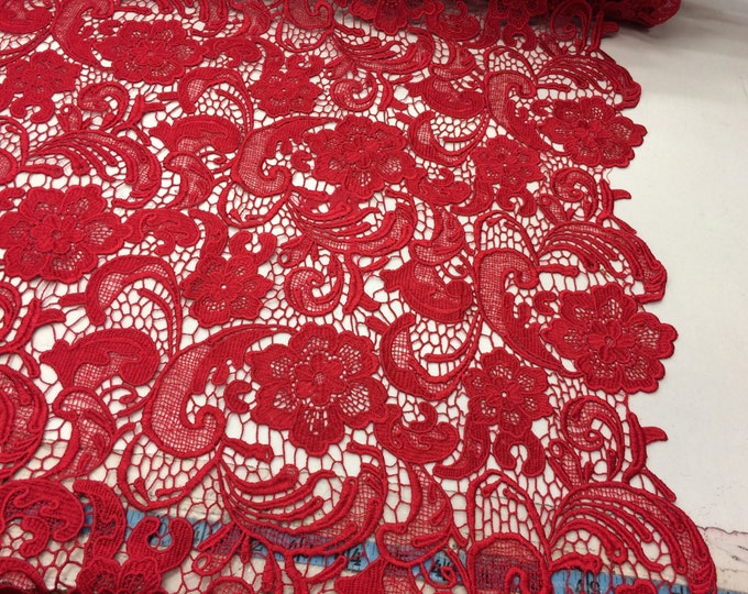 Red classy guipure design-prom-nightgown-dresses-decorations-sold by the yard.