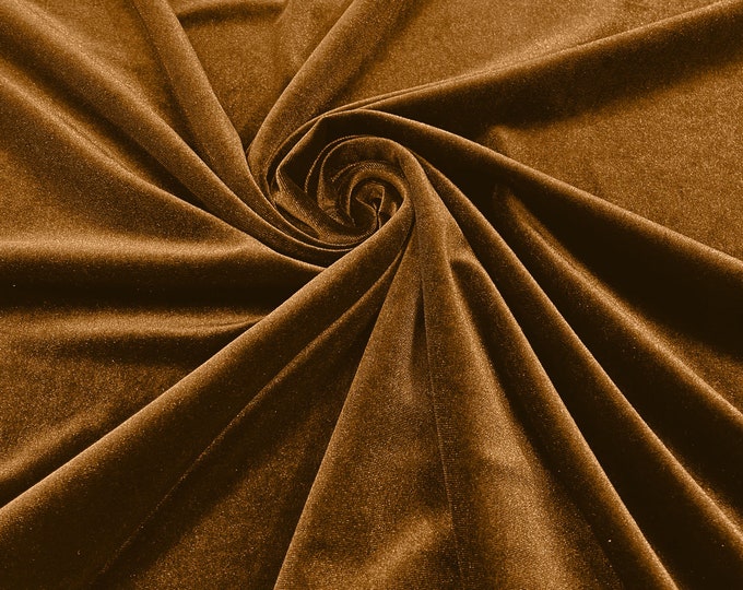 Dark Gold 60" Wide 90% Polyester 10 percent Spandex Stretch Velvet Fabric for Sewing Apparel Costumes Craft, Sold By The Yard.