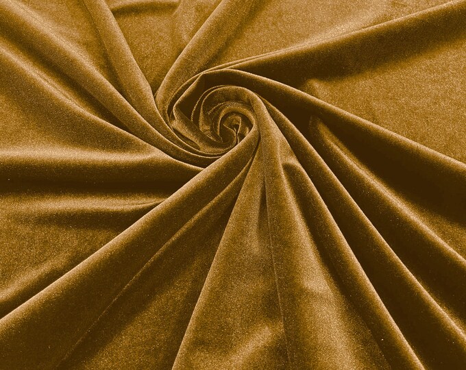 Gold 60" Wide 90% Polyester 10 percent Spandex Stretch Velvet Fabric for Sewing Apparel Costumes Craft, Sold By The Yard.