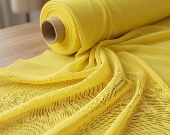 Yellow Power Mesh Fabric 60” Wide | Sheer Stretch Nylon Spandex Mesh by Yard | Soft Breathable Fabric for Lingerie Dancewear Sewing