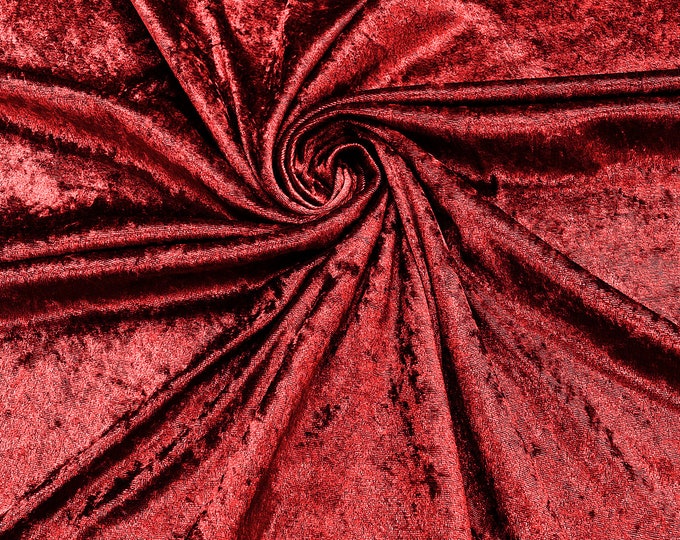 Red 59" Wide Crushed Stretch Panne Velvet Velour Fabric Sold By The Yard.