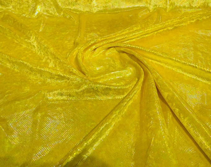 Yellow Illusion foil Snake design on a stretch velvet fabric-Sold by the yard.