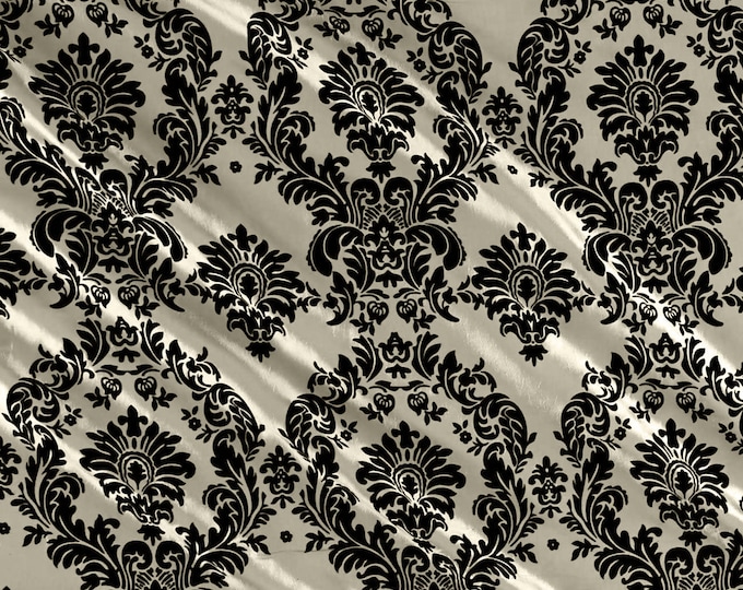 Ivory - Flocked Damask Taffeta Fabric - Sold By The Yard.