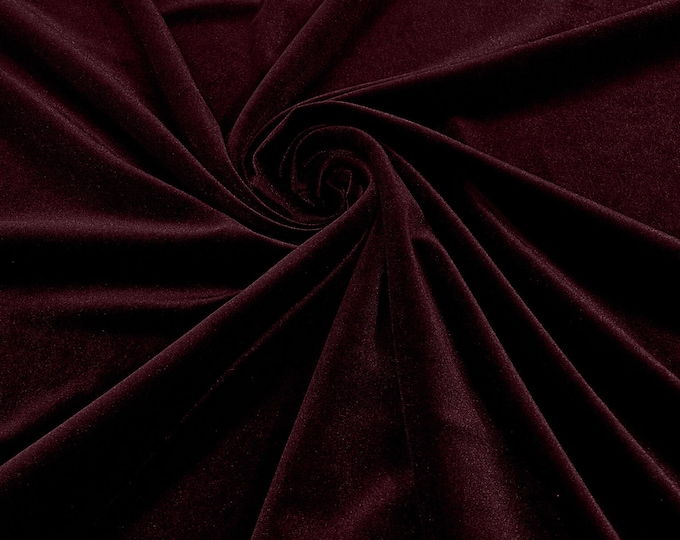 Dark Burgundy 60" Wide 90% Polyester 10 percent Spandex Stretch Velvet Fabric for Sewing Apparel Costumes Craft, Sold By The Yard.