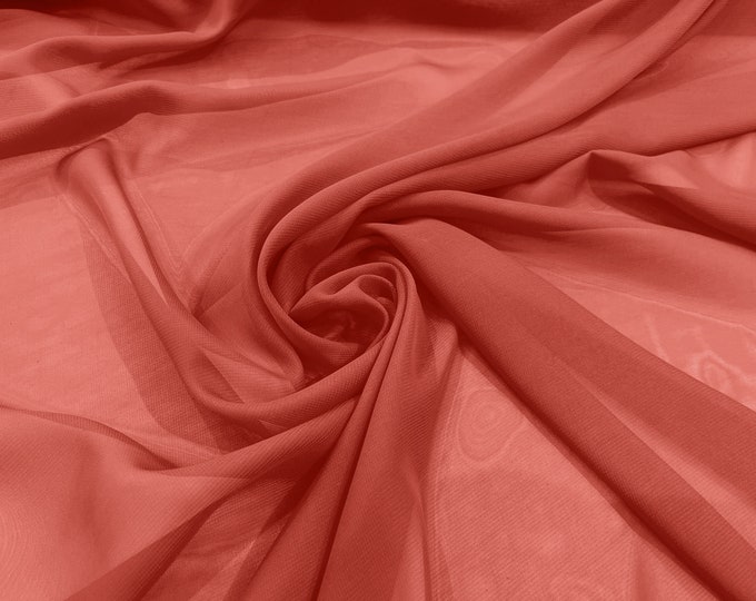 Coral 5 Yards 60" Wide Sheer Fabric Chiffon Fabric by The Yard Continuous Solid Color Draping Fabric for Wedding Party Easter Backdrop.